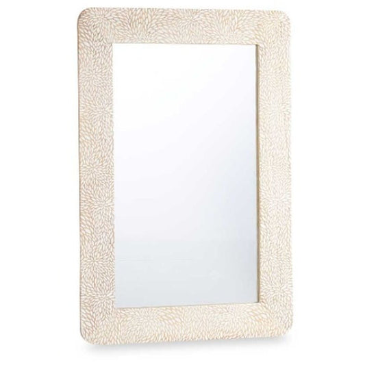 Specchio da parete Bianco Marrone Legno di mango Fogli 90 x 60 x 2 cm