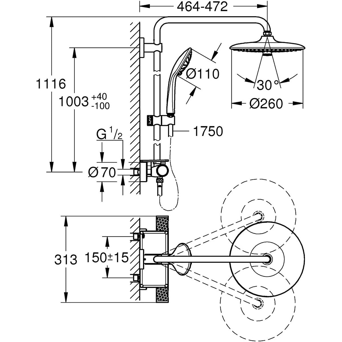 Colonna doccia Grohe VITALIO SYSTEM 260