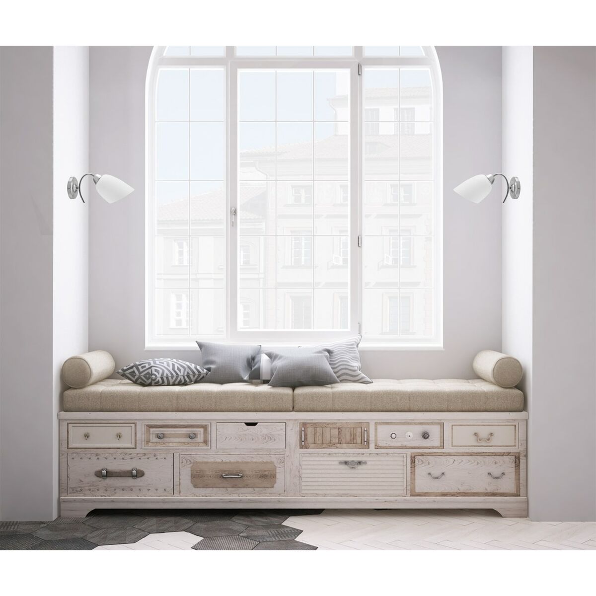 Applique da Parete Activejet NIKITA 1P Nikiel Bianco nichel Metallo Vetro 60 W 26 x 12 x 12,5 cm 30 x 12 x 15 cm