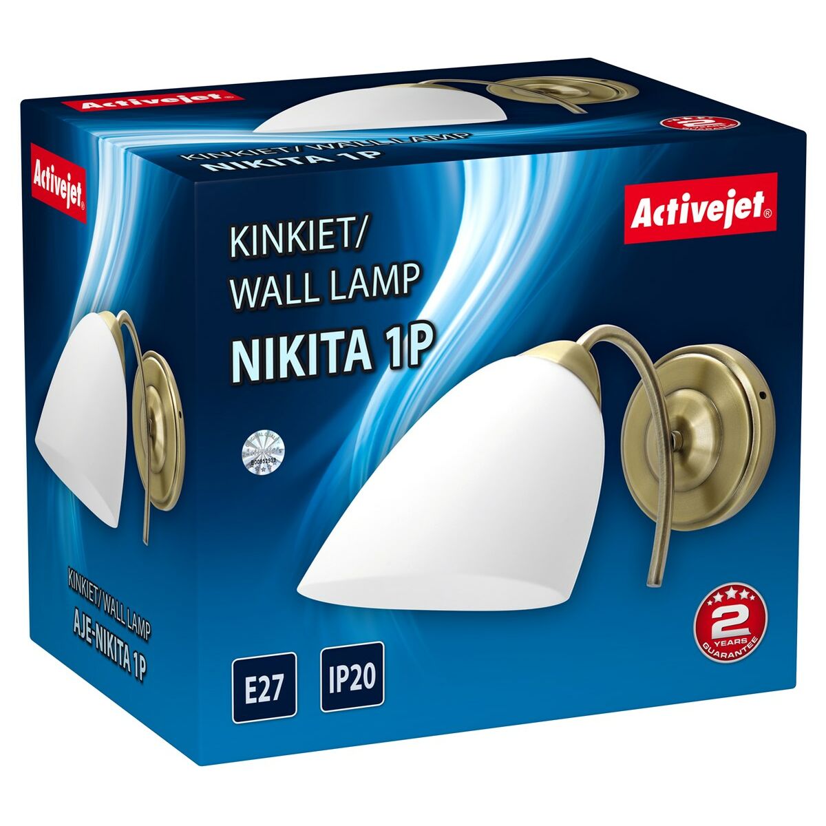 Applique da Parete Activejet NIKITA 1P Patyna Bianco Metallo Vetro 60 W 30 x 12 x 15 cm
