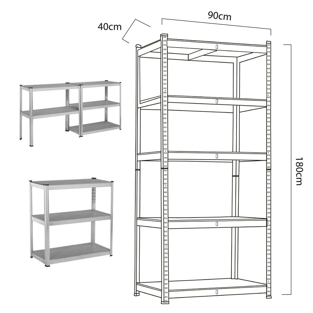 Scaffale Greenblue GB378 180 x 90 x 40 cm Grigio acciaio galvanizzato Legno MDF 75 Kg