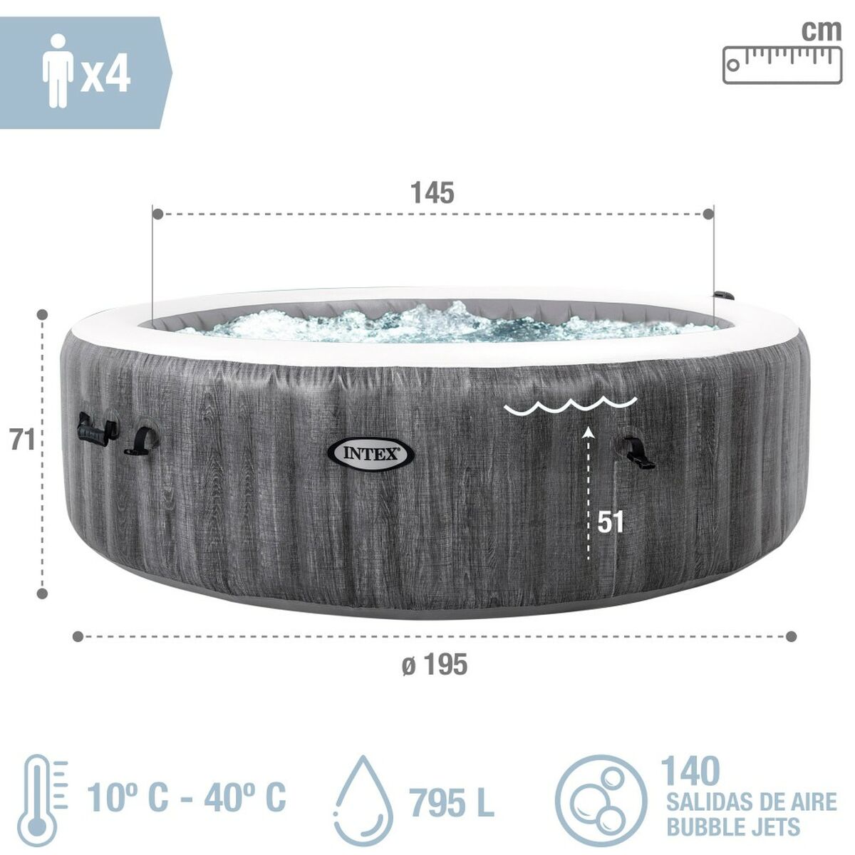 Spa Gonfiabile Intex Purespa Greywood Deluxe 28440EX 220-240 V 4 posti 1741 l/h