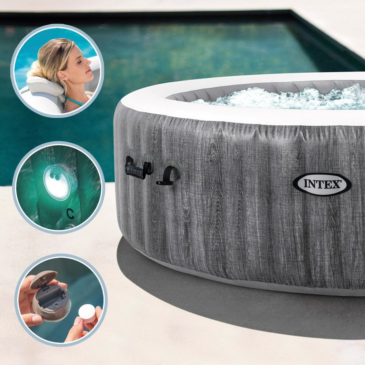Spa Gonfiabile Intex Purespa Greywood Deluxe 28440EX 220-240 V 4 posti 1741 l/h