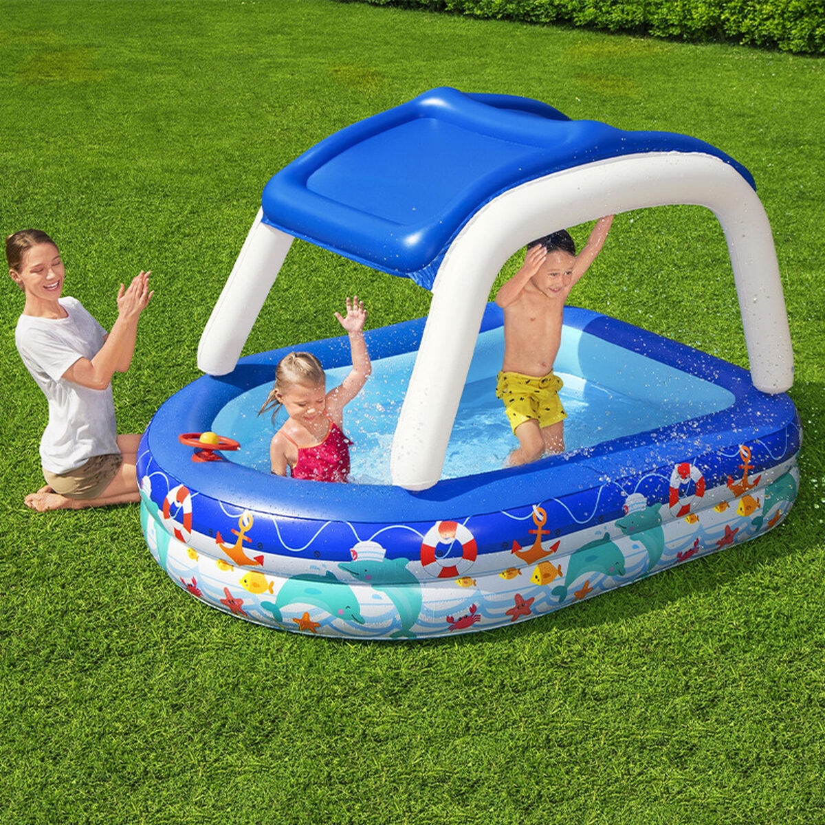 Piscina Gonfiabile per Bambini Bestway Barca 213 x 155 x 132 cm Bianco