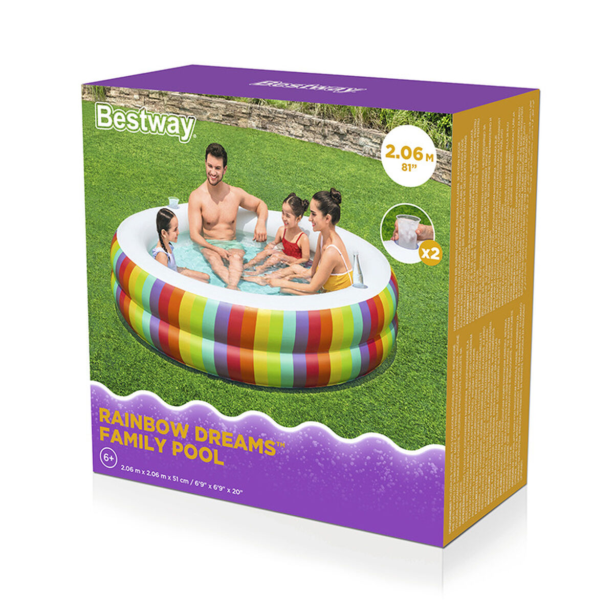 Piscina Gonfiabile per Bambini Bestway 206 x 206 x 51 cm Arcobaleno