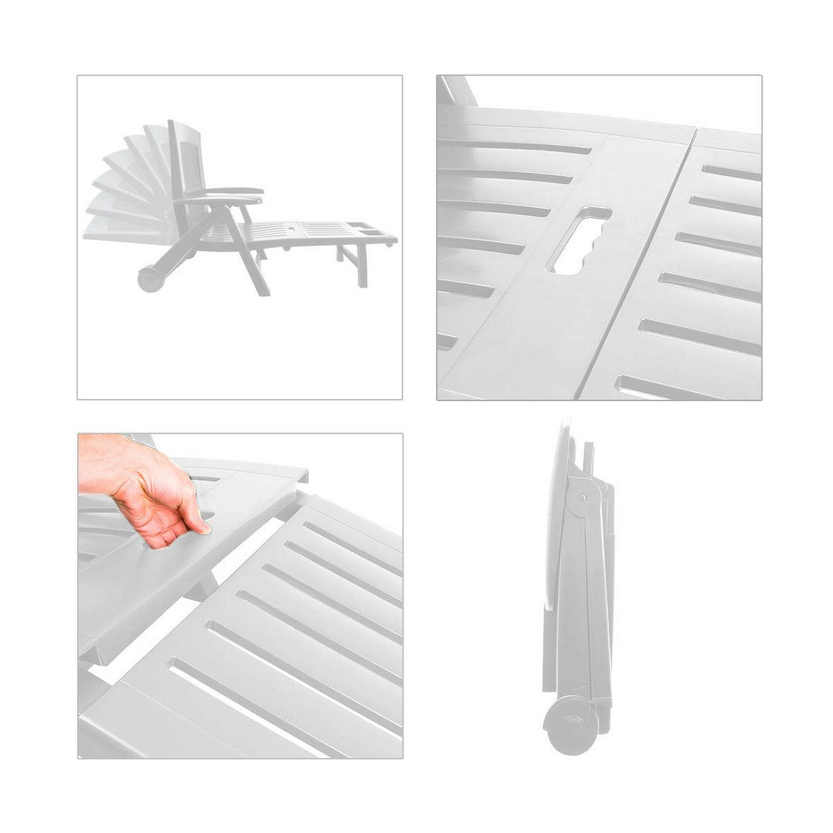 Lettino prendisole IPAE Progarden Zircone Pieghevole Con ruote Bianco polipropilene (72 x 195 x 101 cm)