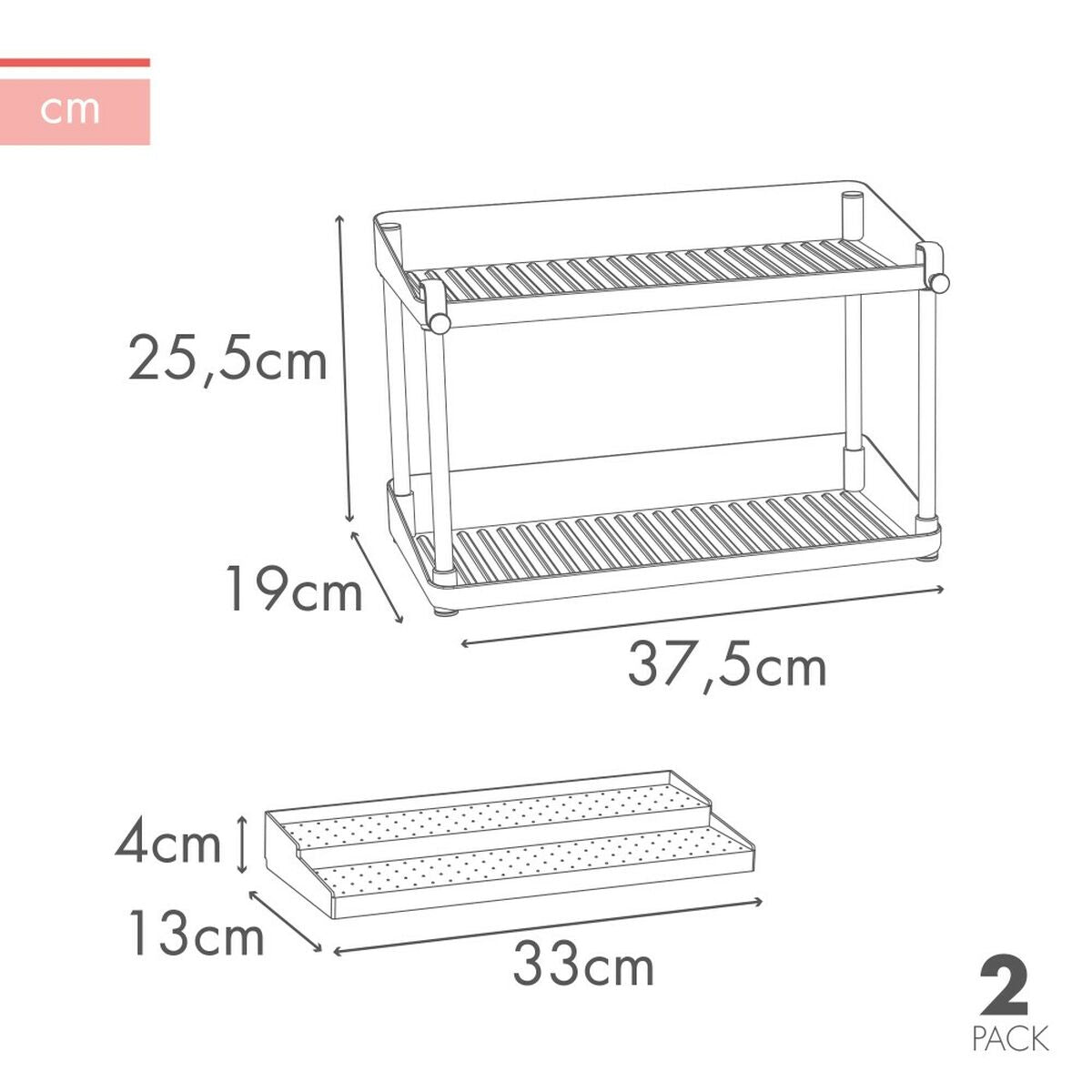 Contenitore per Sistemare per Mobile da Cucina Max Home Bianco 2 Mensole 2 Unità 37,5 x 25,5 x 19 cm