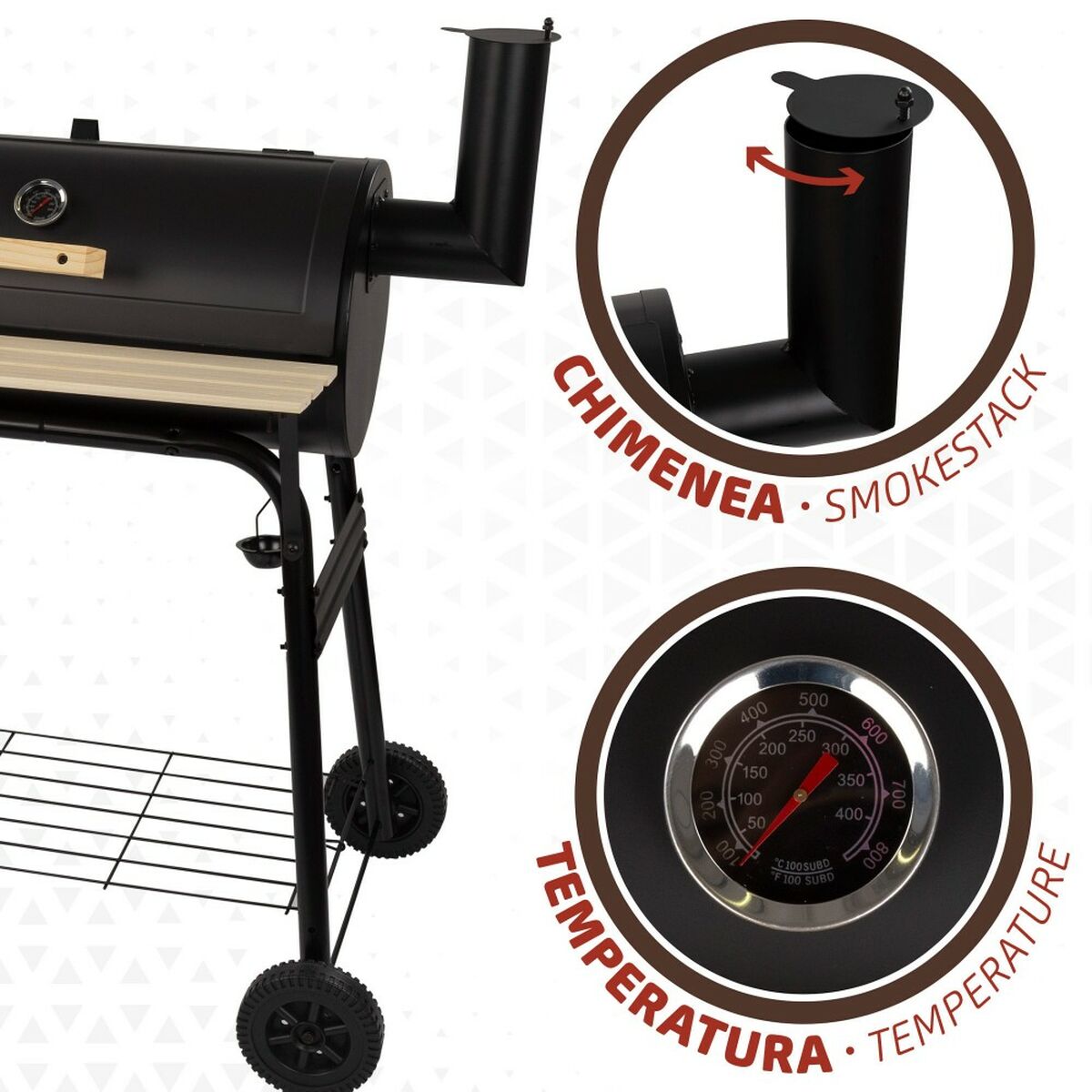 Barbecue a Carboni con Ruote Aktive Nero 106 x 106 x 61 cm