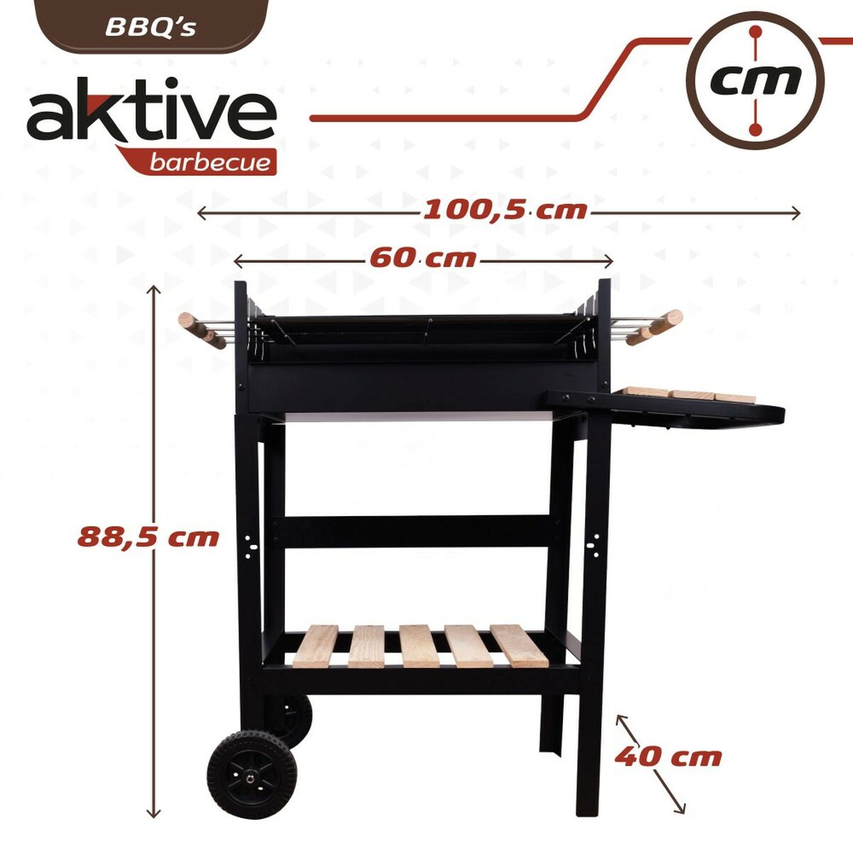 Barbecue a Carboni con Ruote Aktive Nero 100,5 x 88,5 x 40 cm