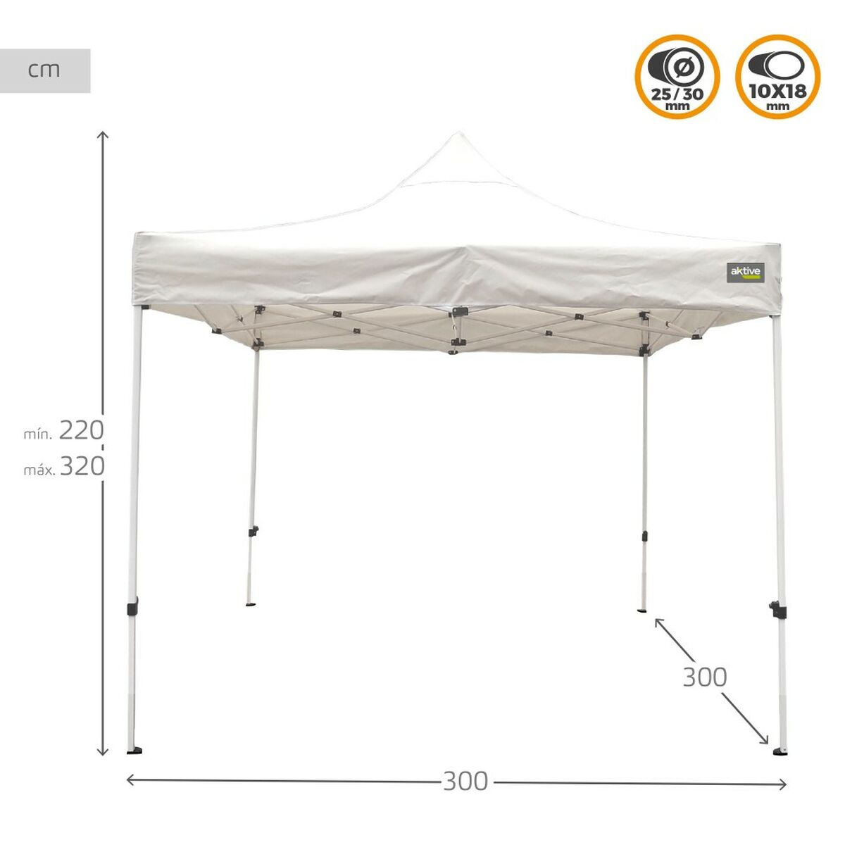 Gazebo Aktive Pieghevole Altezza regolabile Acciaio Poliestere 420D Oxford Bianco 300 x 320 x 300 cm