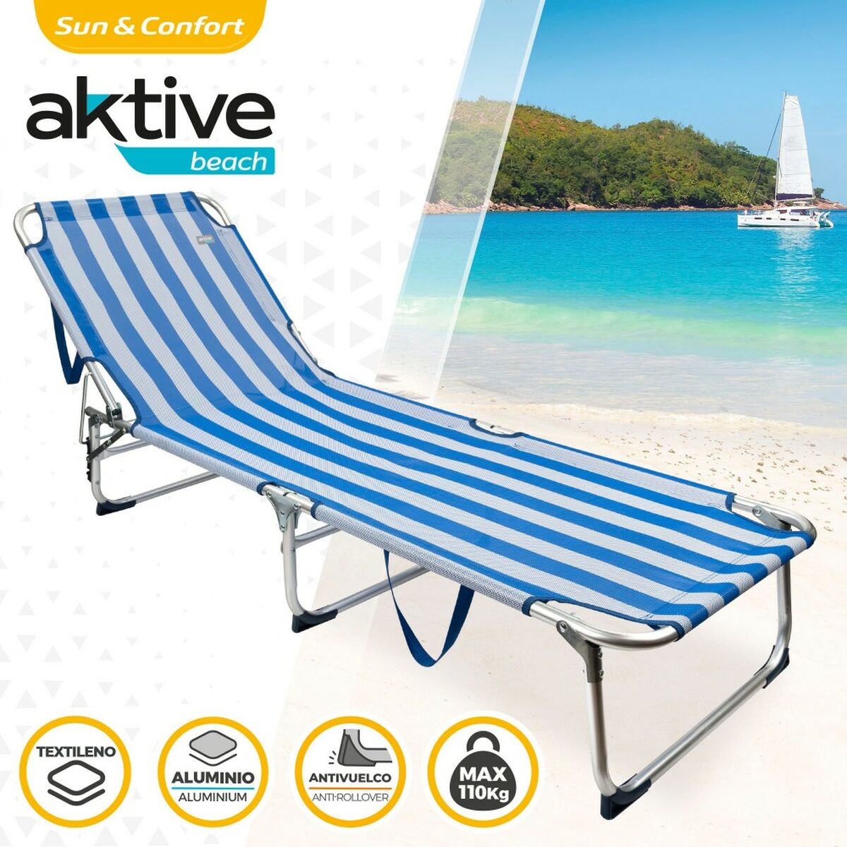Lettino prendisole da spiaggia Aktive 188 x 30 x 58 cm