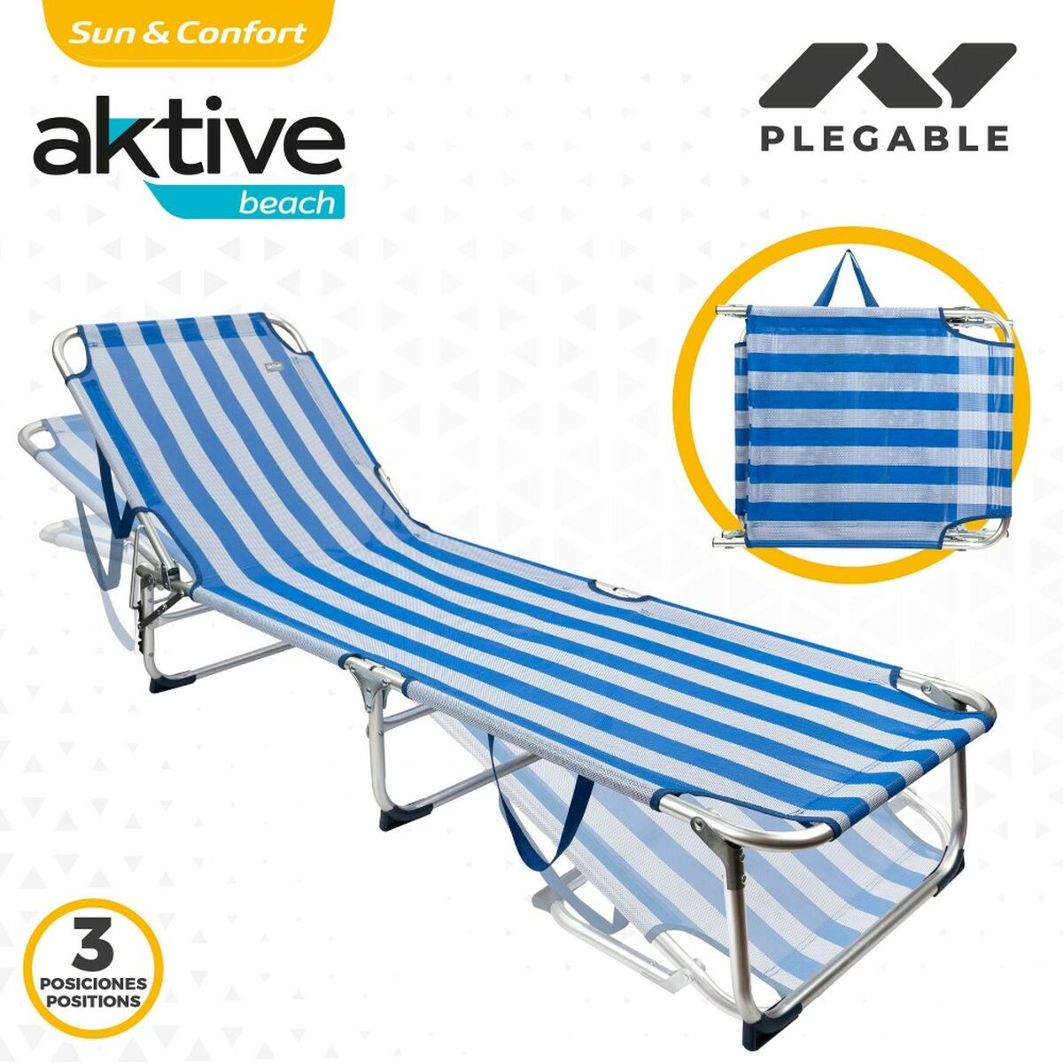 Lettino prendisole da spiaggia Aktive 188 x 30 x 58 cm