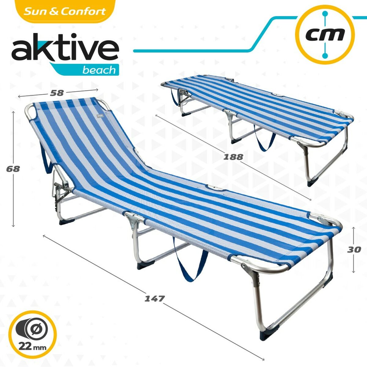 Lettino prendisole da spiaggia Aktive 188 x 30 x 58 cm