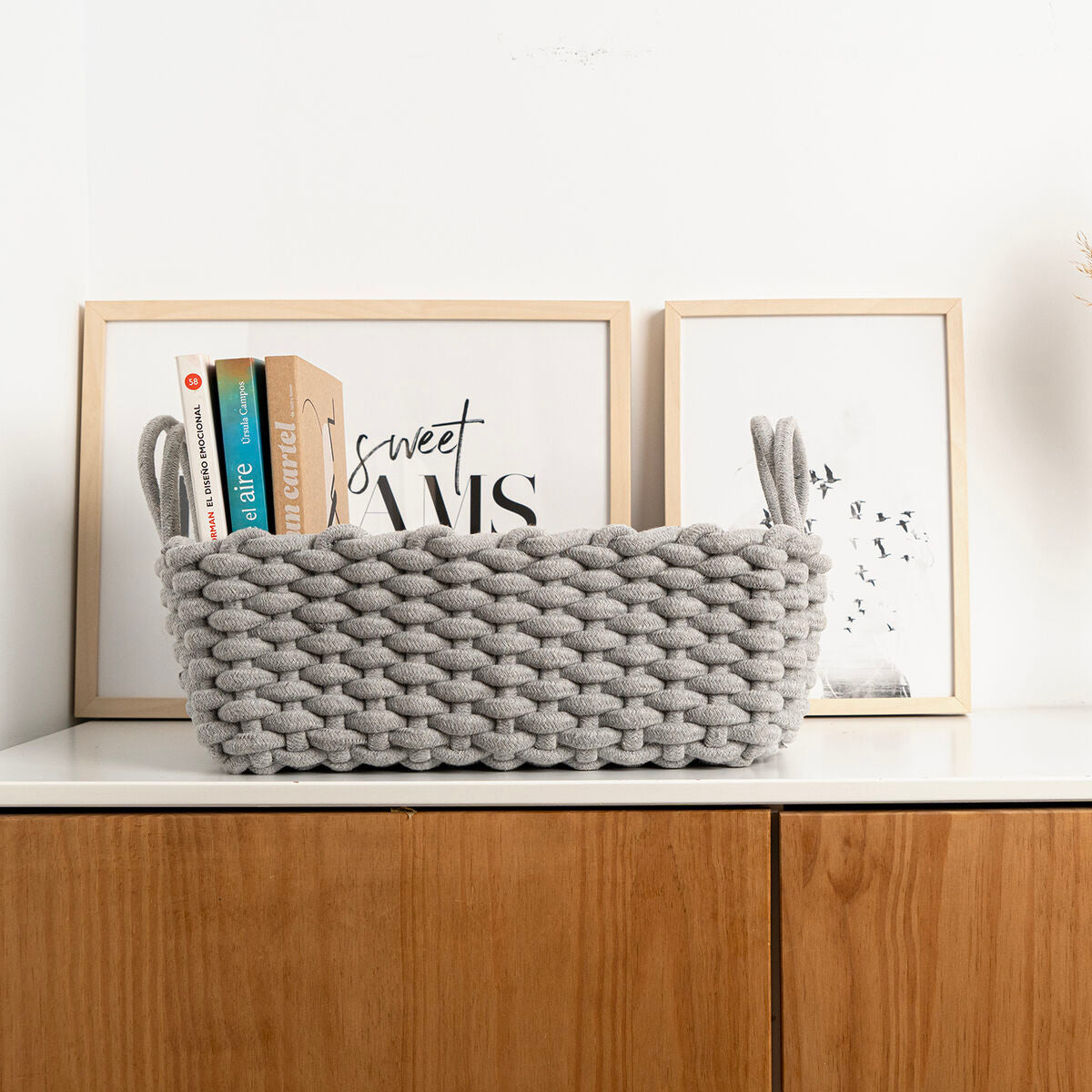 Cesta Decorativa Vinthera Moa Cotone Grigio 35 x 25 x 13 cm