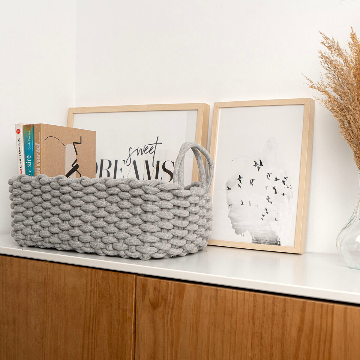 Cesta Decorativa Vinthera Moa Cotone Grigio 35 x 25 x 13 cm