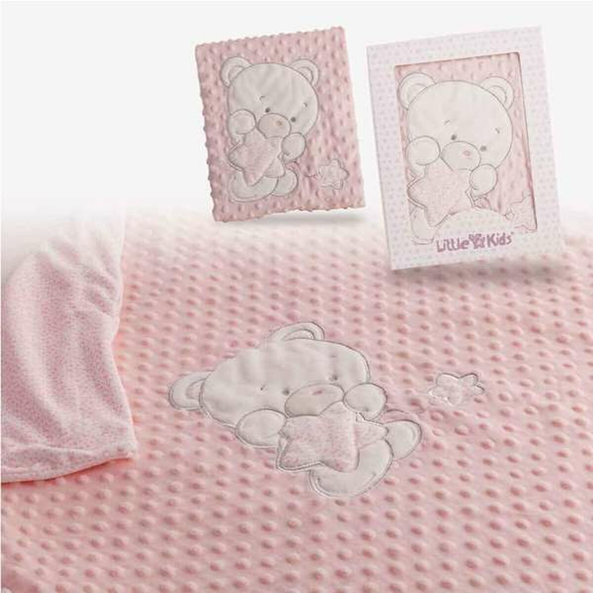 Coperta per Neonato Rosa Orso Doppia Ricamo (100 x 75 cm)