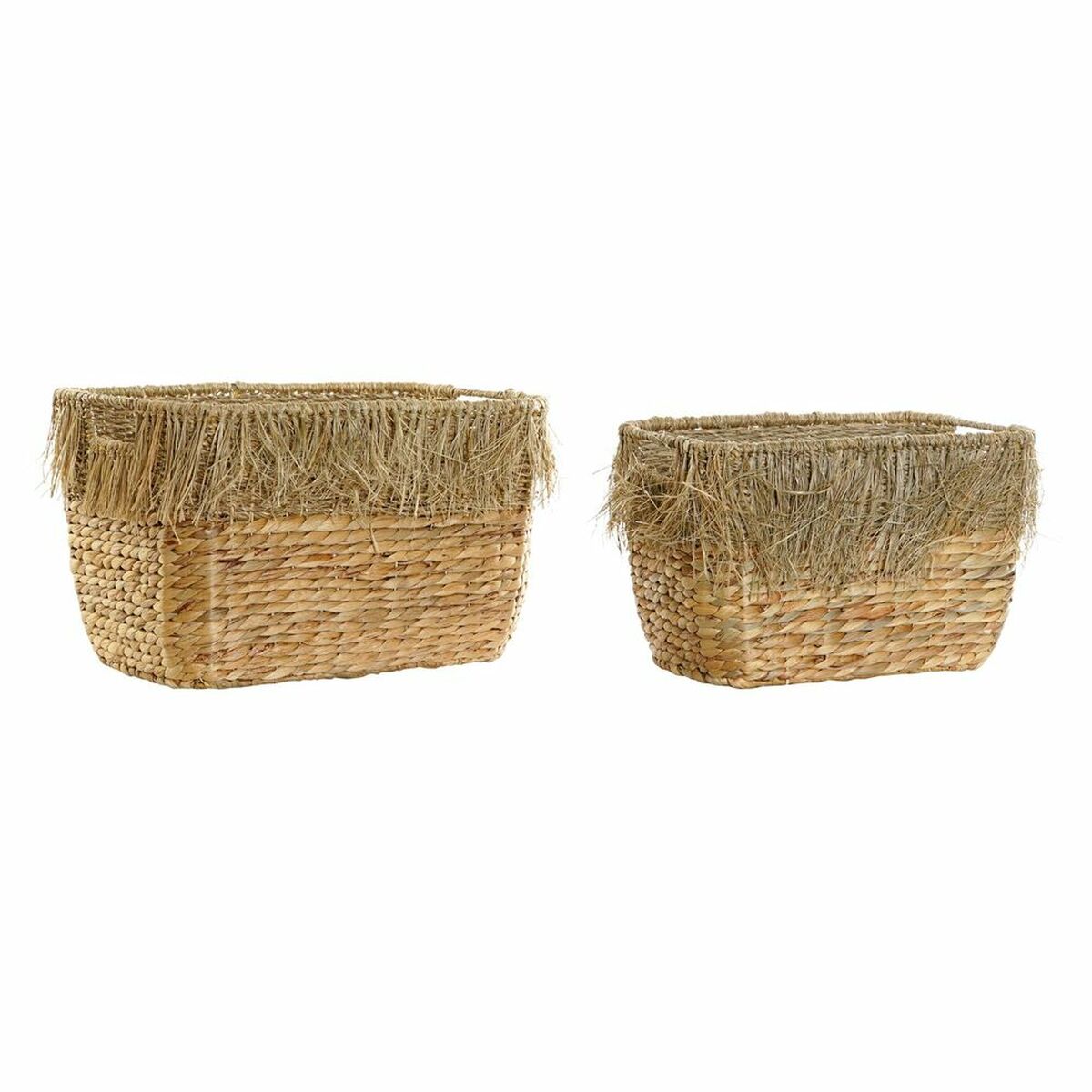 Set di Cestini DKD Home Decor Naturale Marrone Frange Juncus (2 Pezzi) (40 x 30 x 26 cm)
