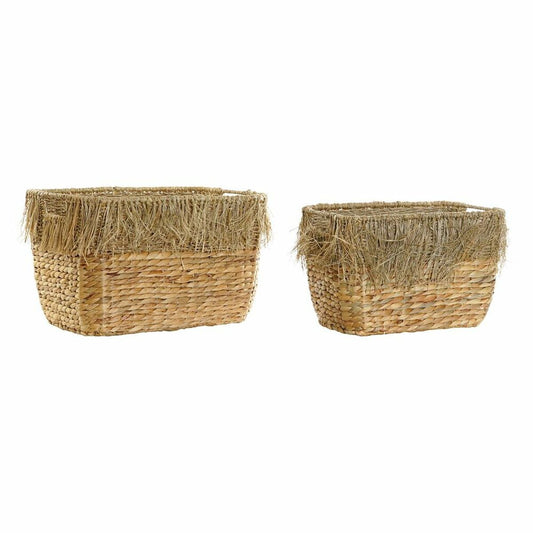 Set di Cestini DKD Home Decor Naturale Marrone Frange Juncus (2 Pezzi) (40 x 30 x 26 cm)
