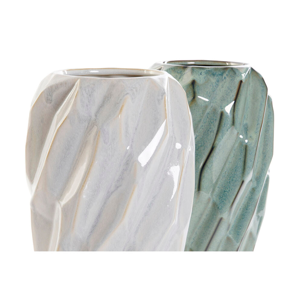 Vaso DKD Home Decor Menta Grigio chiaro Gres (2 Unità) (16 x 16 x 27 cm)