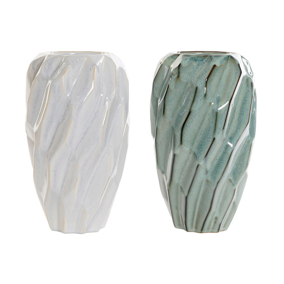 Vaso DKD Home Decor Menta Grigio chiaro Gres (2 Unità) (16 x 16 x 27 cm)