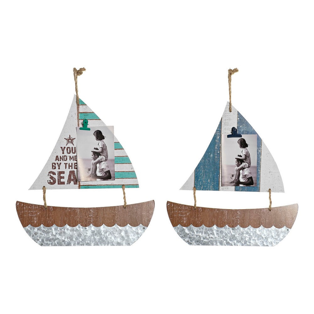 Decorazione pensile DKD Home Decor Barca a vela Corda Legno MDF (2 pezzi) (40 x 2 x 43 cm)