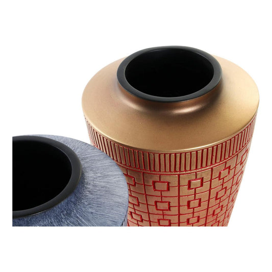 Vaso DKD Home Decor Azzurro Rosso Resina Orientale (2 pezzi) (17 x 17 x 20 cm)