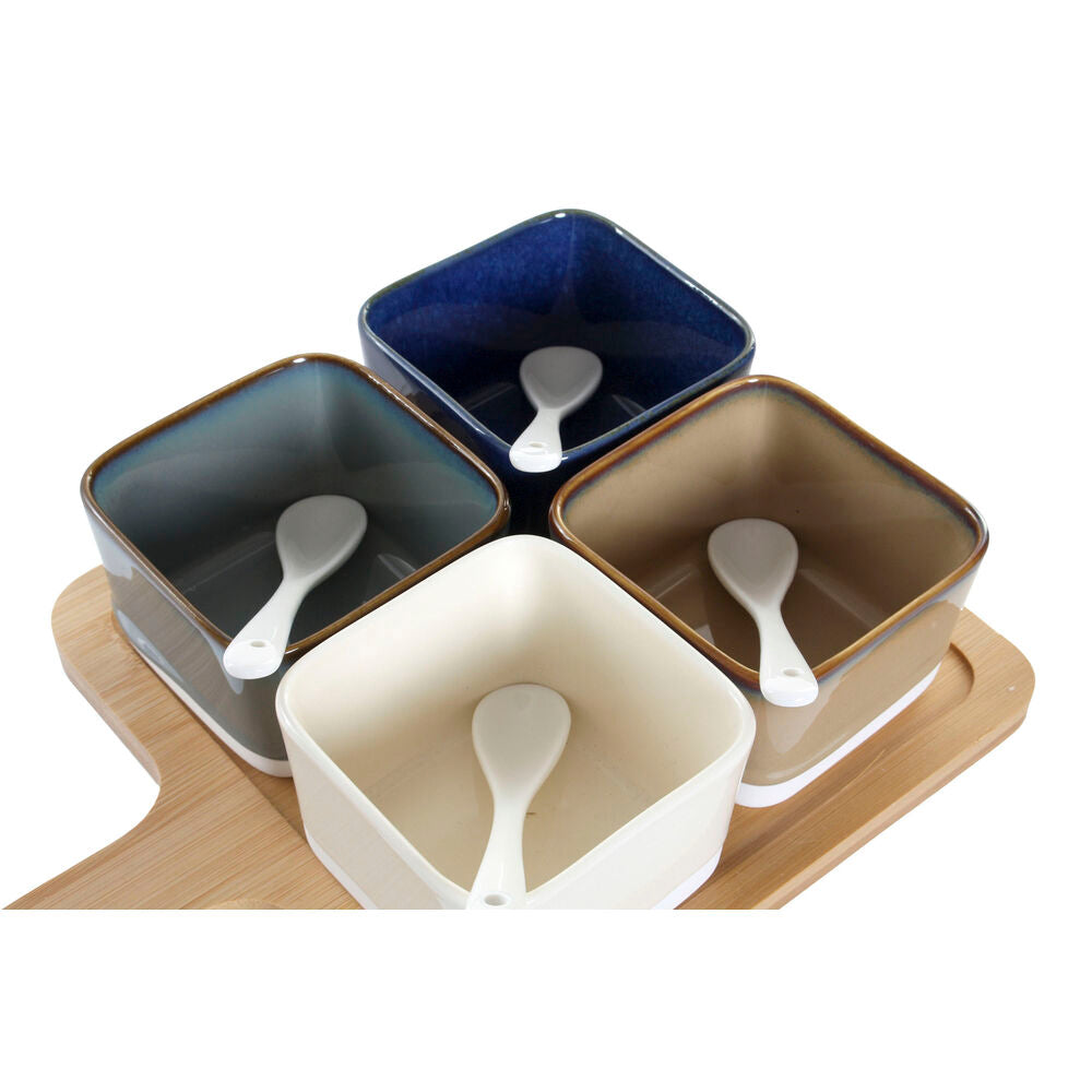 Set da Aperitivo DKD Home Decor Bambù Porțelan (5 pcs) (27 x 20 x 1.3 cm) (8,5 x 8,5 x 5,5 cm)