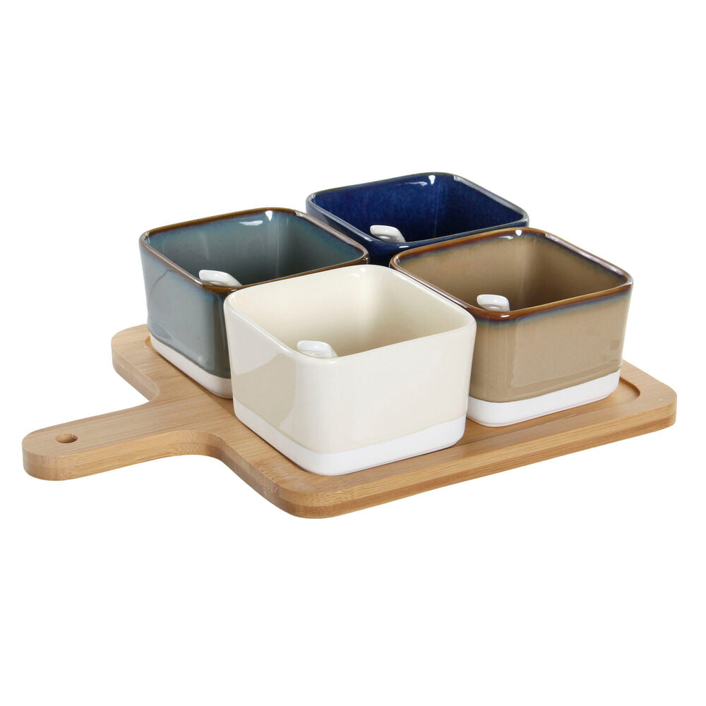 Set da Aperitivo DKD Home Decor Bambù Porțelan (5 pcs) (27 x 20 x 1.3 cm) (8,5 x 8,5 x 5,5 cm)