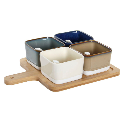 Set da Aperitivo DKD Home Decor Bambù Porțelan (5 pcs) (27 x 20 x 1.3 cm) (8,5 x 8,5 x 5,5 cm)
