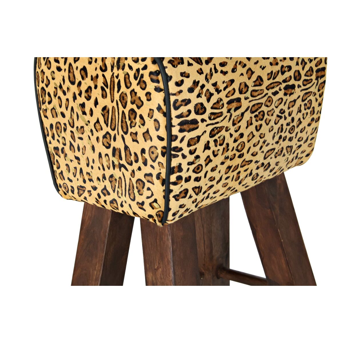 Sgabello DKD Home Decor Nero Legno Marrone Pelle (43 x 35 x 75 cm)