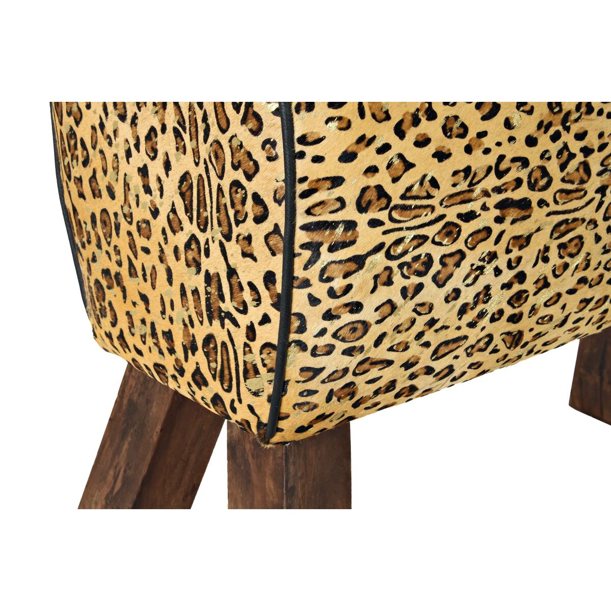 Poggiapiedi DKD Home Decor Nero Legno Marrone Pelle Leopardo (67 x 30 x 51 cm)