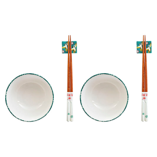 Set per Sushi DKD Home Decor Porcellana Legno Bianco Verde (25 x 25 x 6.5 cm) (11,5 x 11,5 x 6 cm) (4 x 3,5 x 1,5 cm) (2 x 2 x 2
