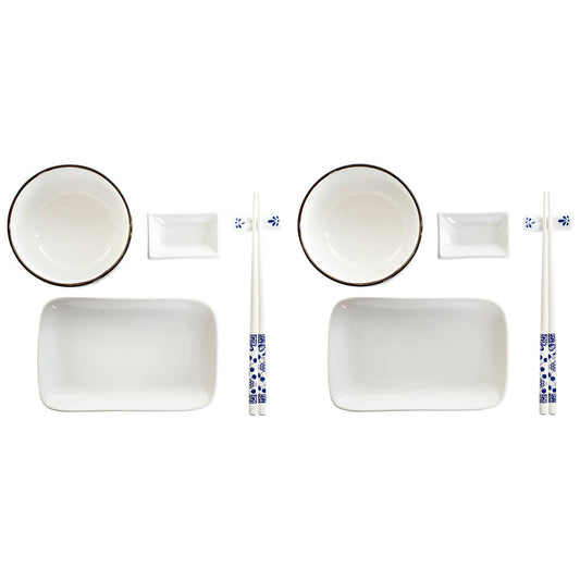 Set per Sushi DKD Home Decor S3025748 Porcellana Bianco Blu Marino Bambù (33.5 x 34.5 x 9 cm) (11,5 x 11,5 x 6,5 cm) (7 x 4,5 x