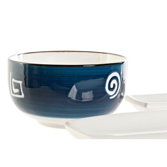 Set per Sushi DKD Home Decor S3025748 Porcellana Bianco Blu Marino Bambù (33.5 x 34.5 x 9 cm) (11,5 x 11,5 x 6,5 cm) (7 x 4,5 x