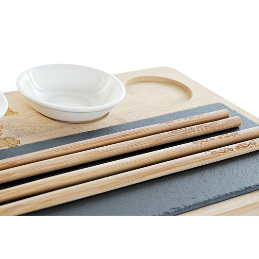 Set per Sushi DKD Home Decor PC-186227 Naturale Nero Lavagna Bianco Bambù (28.5 x 18.5 x 2.6 cm) (6 x 1,5 x 1,5 cm) (1,5 x 1,5 x