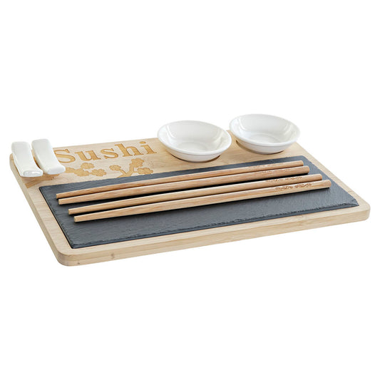 Set per Sushi DKD Home Decor PC-186227 Naturale Nero Lavagna Bianco Bambù (28.5 x 18.5 x 2.6 cm) (6 x 1,5 x 1,5 cm) (1,5 x 1,5 x