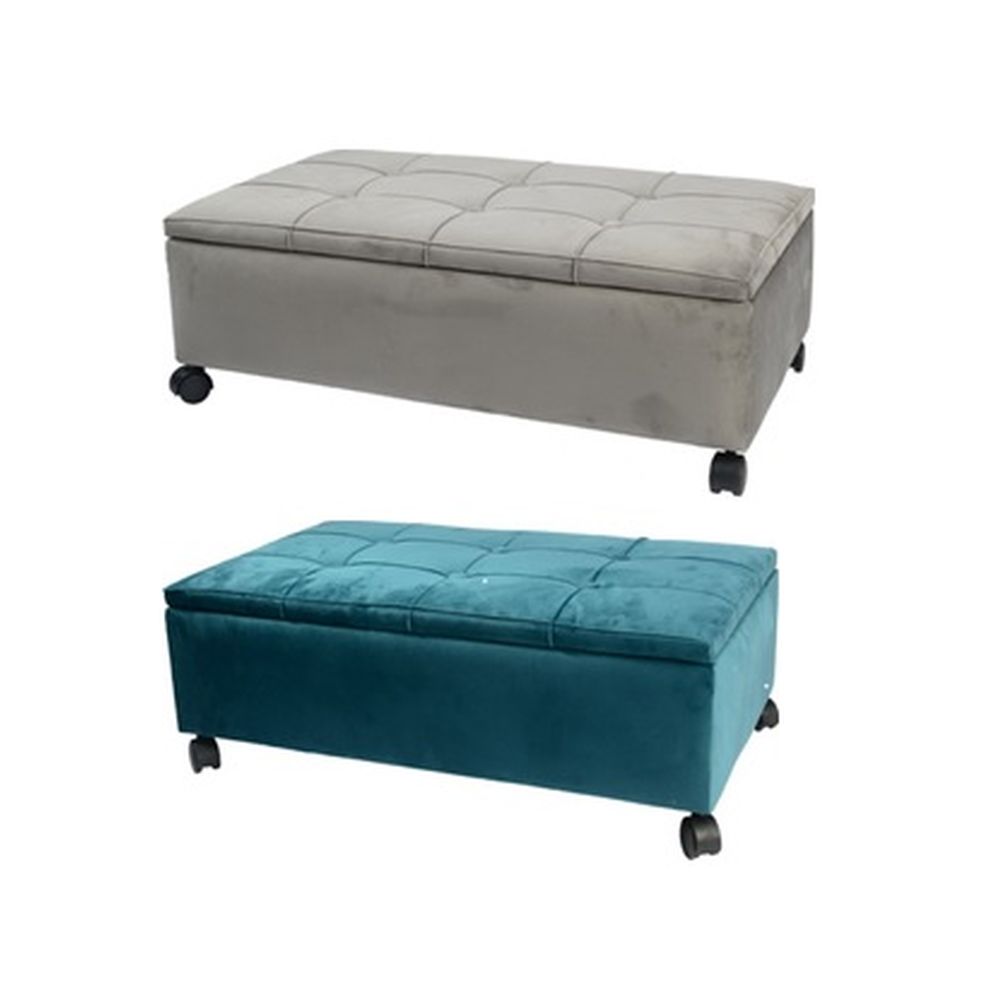 Panca DKD Home Decor Grigio Turchese Poliestere Pioppo (2 pezzi) (70 x 39.5 x 24.5 cm)
