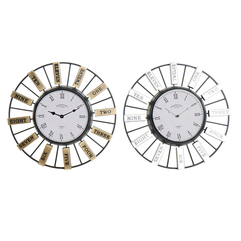 Orologio da Parete DKD Home Decor Vetro Argentato Dorato Ferro (40 x 6.4 x 40 cm) (2 pezzi)