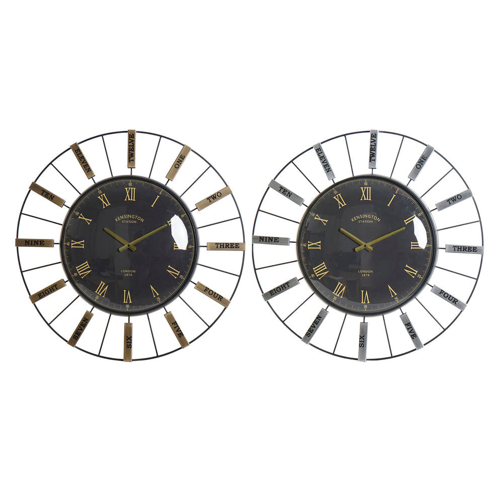 Orologio da Parete DKD Home Decor Vetro Argentato Dorato Ferro (2 pezzi) (70 x 7 x 70 cm)