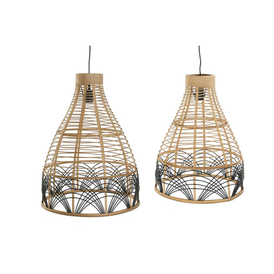 Lampadario DKD Home Decor Bicolore Rattan 50 W (45 x 45 x 60 cm)