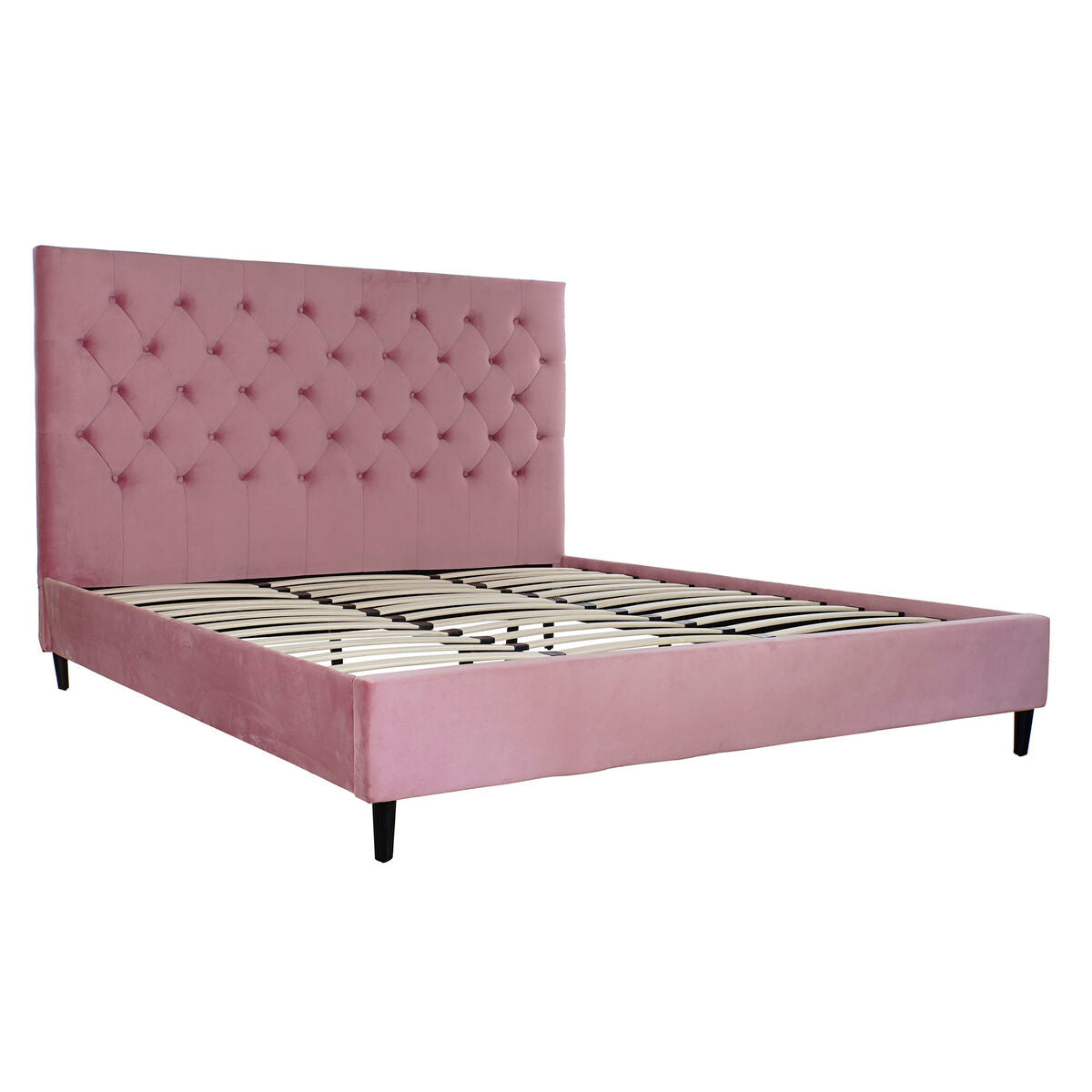 Letto DKD Home Decor Rosa Metallo Legno Poliestere Alluminio (187 x 210 x 137 cm)