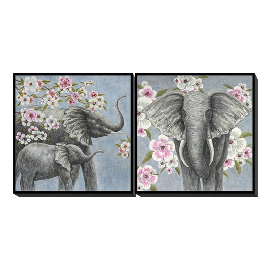 Quadro DKD Home Decor Elefante Fiori (100 x 3.5 x 100 cm) (2 pezzi)