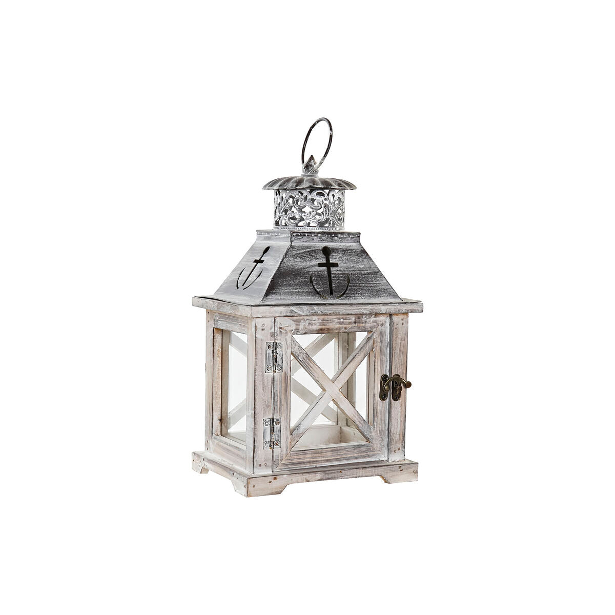 Lanterna DKD Home Decor Ancora Cristallo Grigio Legno Marrone (19 x 14 x 34 cm)