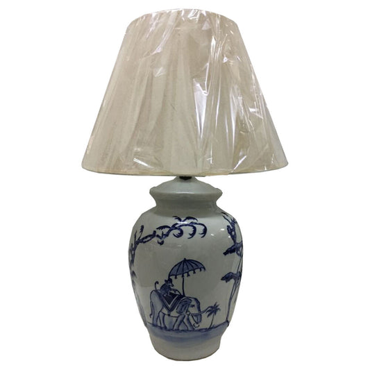Lampada da tavolo DKD Home Decor Elefante Porcellana Azzurro Poliestere Bianco 220 V (40 cm) (40 x 40 x 60 cm)