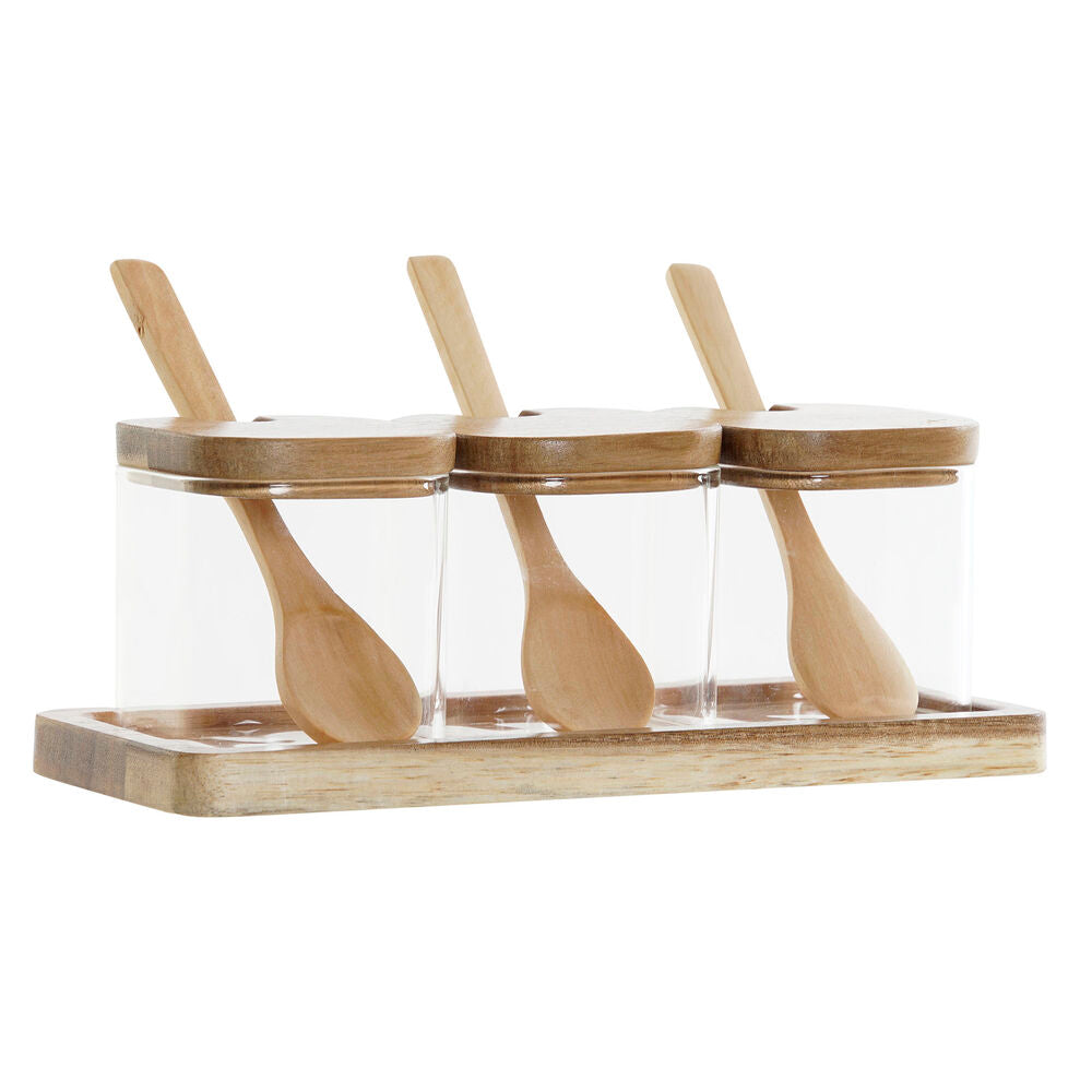 Set di 3 Barattoli DKD Home Decor Bambù Vetro Borosilicato (20.5 x 8 x 1.5 cm) (3 pcs) (150 ml)