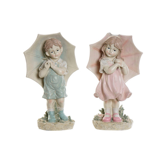 Statua Decorativa DKD Home Decor Azzurro Rosa Resina Bimbo (28 x 20 x 48.5 cm) (2 pcs)