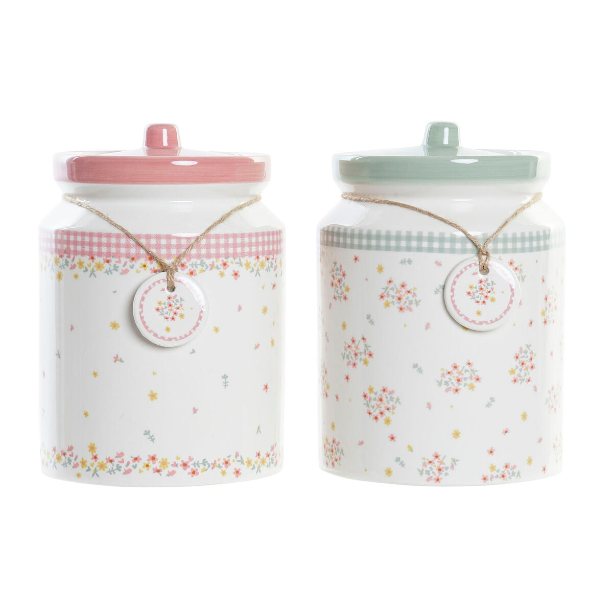 Barattolo DKD Home Decor Rosa Verde Dolomite Vichy (2,3 L) (2 Unità)