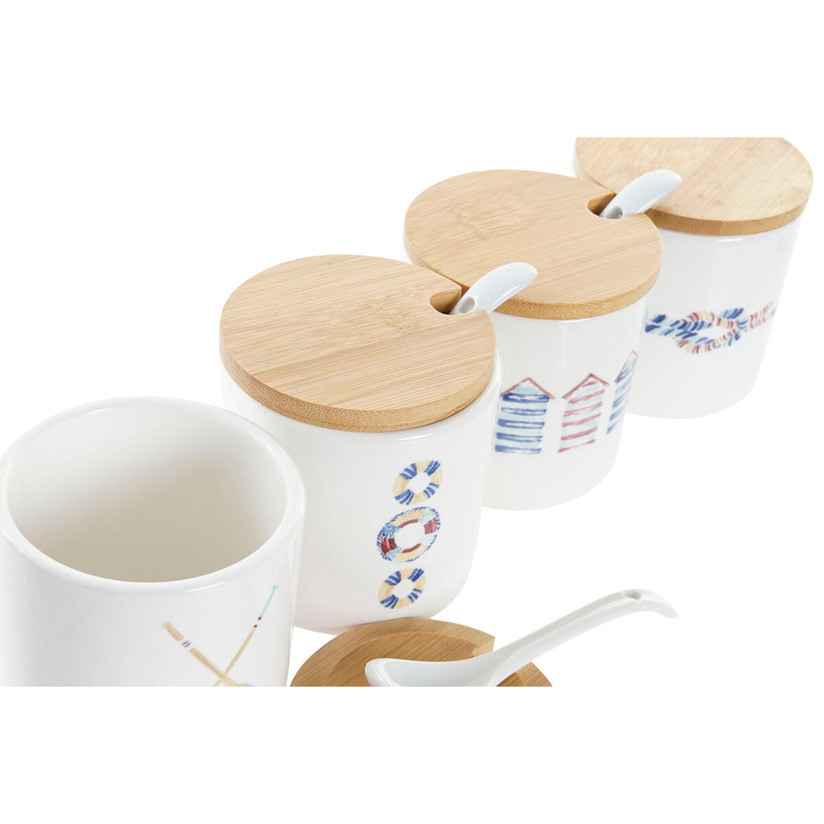 Portazucchero DKD Home Decor Bianco Marinaio Bambù Dolomite (175 ml) (7,5 x 7,5 x 7,5 cm) (4 Unità)