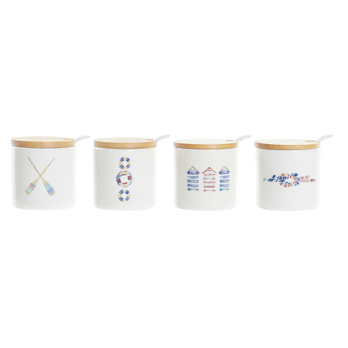 Portazucchero DKD Home Decor Bianco Marinaio Bambù Dolomite (175 ml) (7,5 x 7,5 x 7,5 cm) (4 Unità)