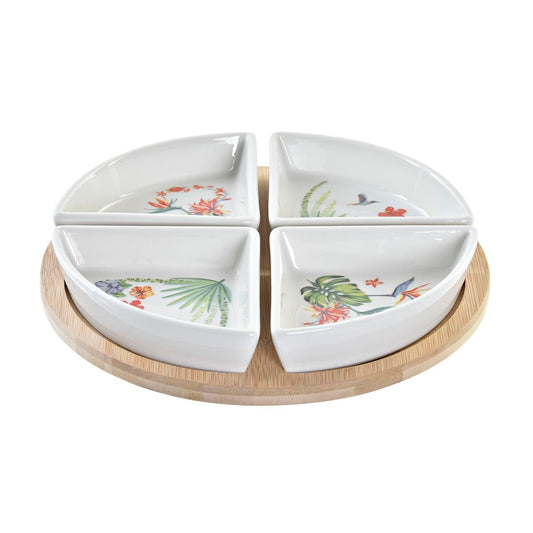 Set da Aperitivo DKD Home Decor Naturale Bianco Multicolore Bambù Gres Tropicale (21,5 x 21,5 x 1 cm) (5 pcs)